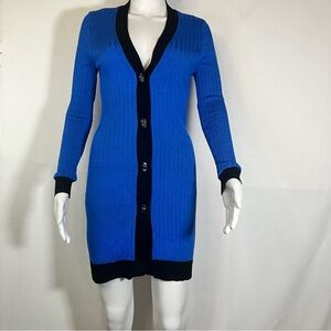 White House Black Market Cardi Sweater Dress Mini Front Button-Up Ribbed Sz XS